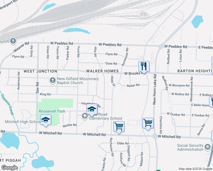 map of restaurants, bars, coffee shops, grocery stores, and more near 3156 Alta Road in Memphis