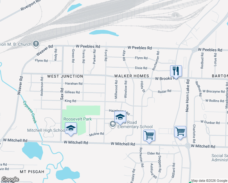 map of restaurants, bars, coffee shops, grocery stores, and more near 3157 Millwood Road in Memphis