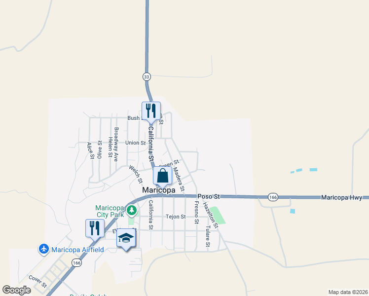 map of restaurants, bars, coffee shops, grocery stores, and more near 415 King Street in Maricopa