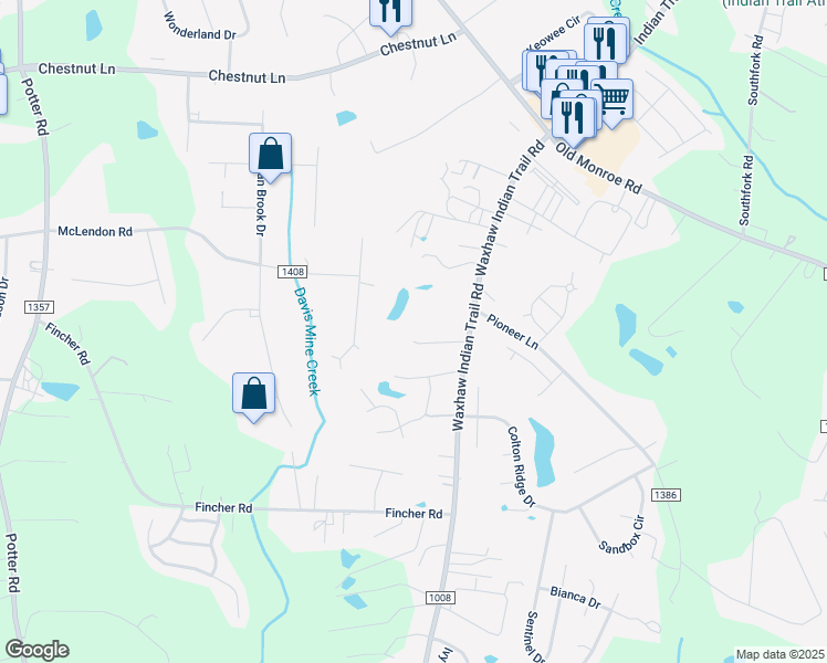 map of restaurants, bars, coffee shops, grocery stores, and more near 1014 Summer Creste Drive in Indian Trail
