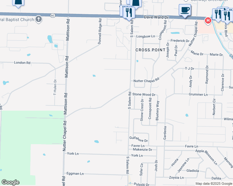 map of restaurants, bars, coffee shops, grocery stores, and more near 2930 Nutter Chapel Road in Conway