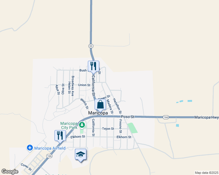 map of restaurants, bars, coffee shops, grocery stores, and more near 416 Hazelton Street in Maricopa