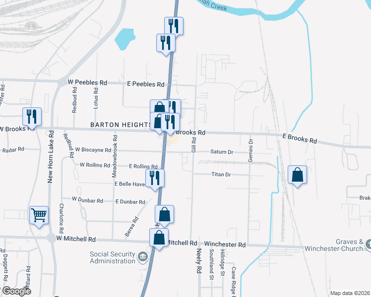 map of restaurants, bars, coffee shops, grocery stores, and more near 194 East Biscayne Road in Memphis