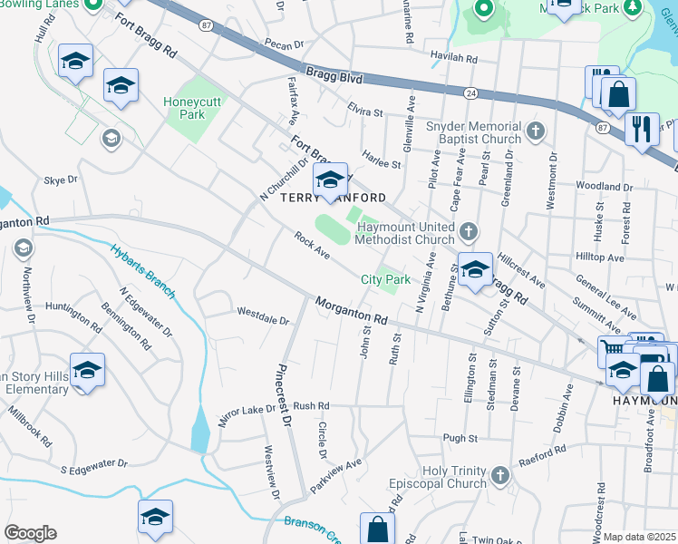 map of restaurants, bars, coffee shops, grocery stores, and more near 2016 Rock Ave in Fayetteville