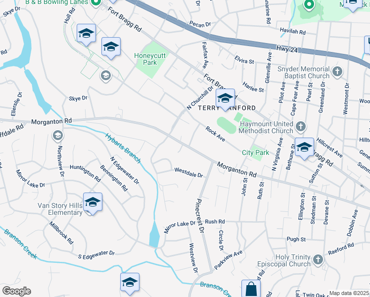 map of restaurants, bars, coffee shops, grocery stores, and more near 107 Wynncrest Lane in Fayetteville