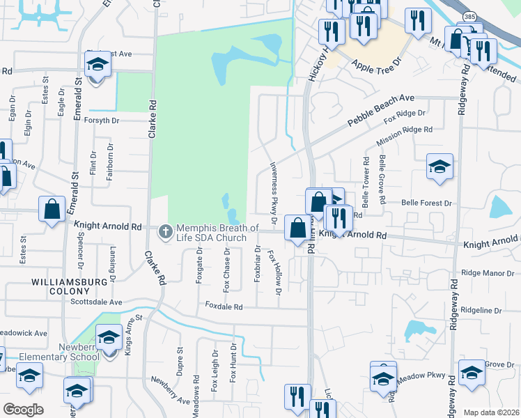 map of restaurants, bars, coffee shops, grocery stores, and more near 3161 Glen Echo Drive in Memphis