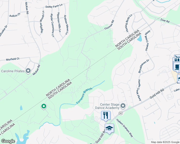 map of restaurants, bars, coffee shops, grocery stores, and more near 3280 Torrence Branch Drive in Fort Mill