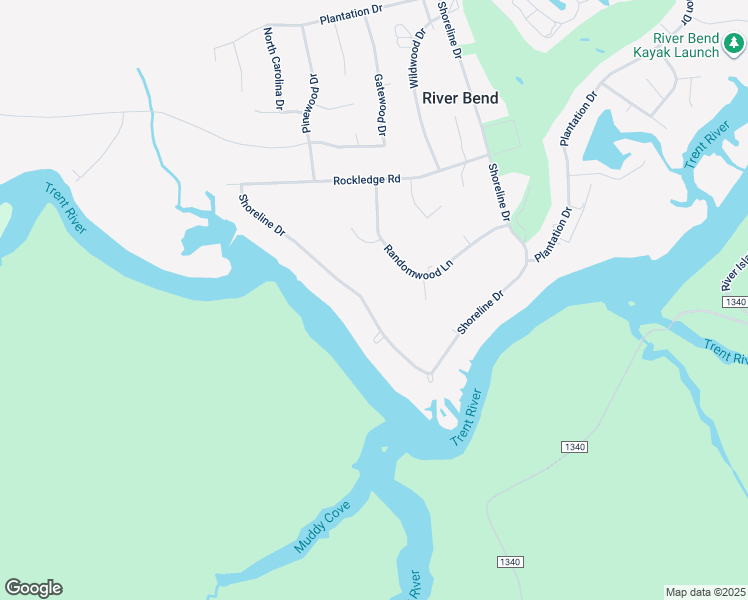 map of restaurants, bars, coffee shops, grocery stores, and more near 273 Shoreline Drive in New Bern