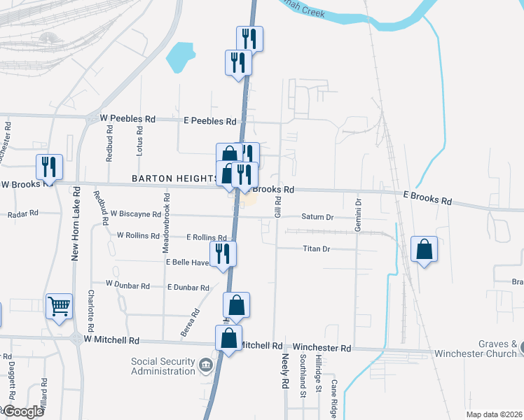 map of restaurants, bars, coffee shops, grocery stores, and more near 205 East Brooks Road in Memphis