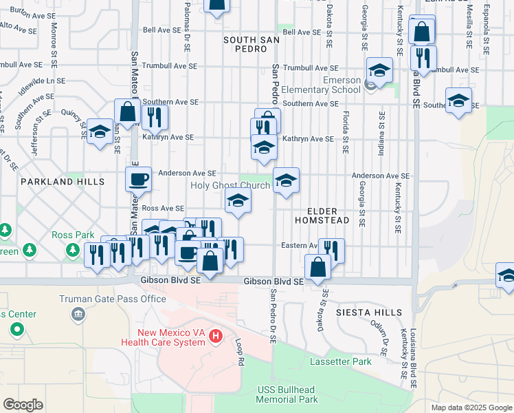 map of restaurants, bars, coffee shops, grocery stores, and more near 1138 Cardenas Drive Southeast in Albuquerque