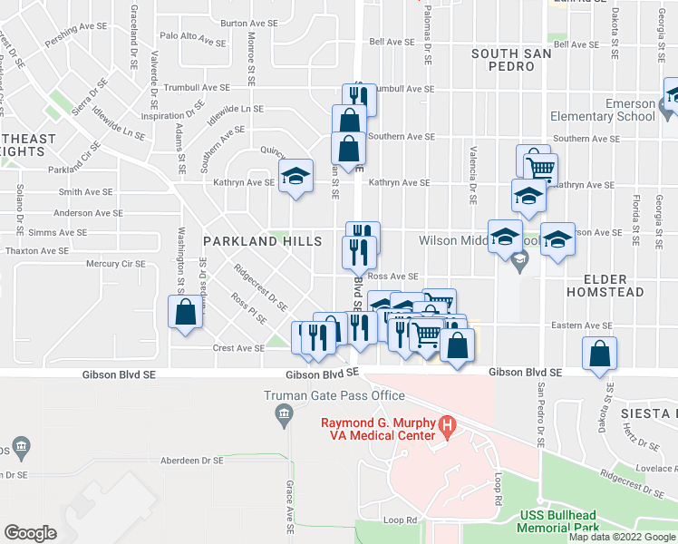 map of restaurants, bars, coffee shops, grocery stores, and more near in Albuquerque