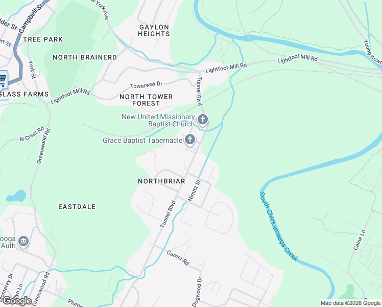 map of restaurants, bars, coffee shops, grocery stores, and more near 2588 Tunnel Boulevard in Chattanooga