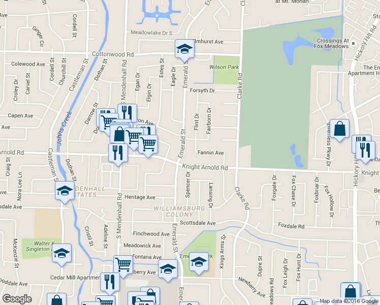 map of restaurants, bars, coffee shops, grocery stores, and more near 3153 Flint Drive in Memphis