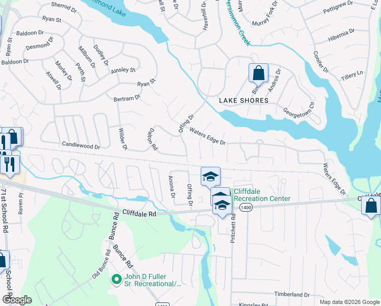 map of restaurants, bars, coffee shops, grocery stores, and more near 410 Watergap Drive in Fayetteville