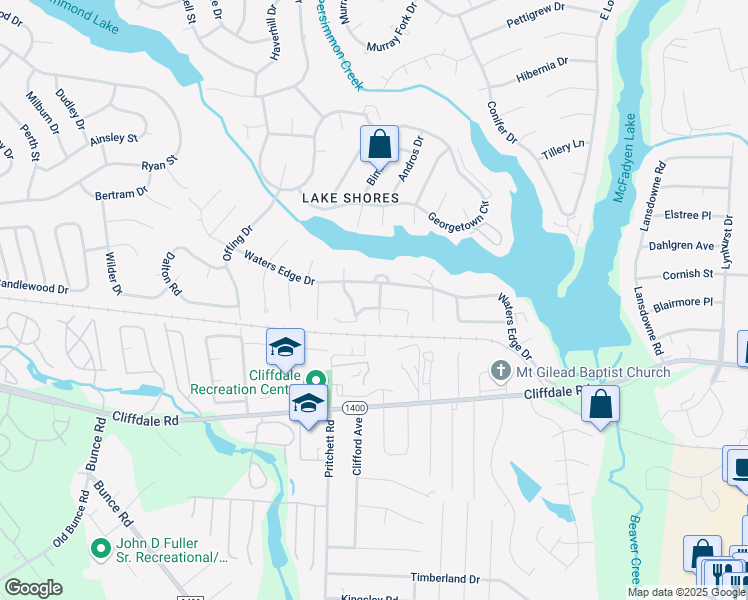 map of restaurants, bars, coffee shops, grocery stores, and more near 5848 Horton Place in Fayetteville