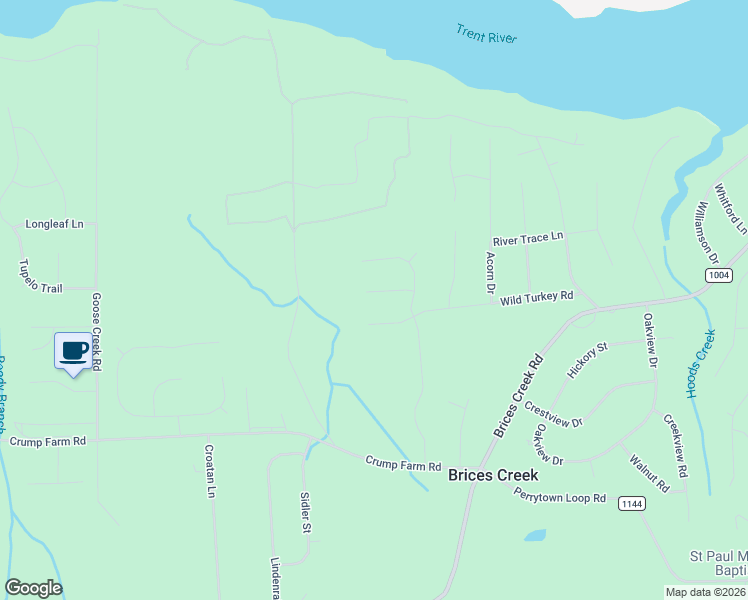 map of restaurants, bars, coffee shops, grocery stores, and more near 2505 Wild Turkey Road in New Bern