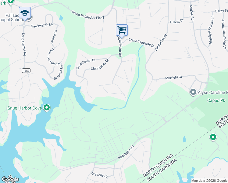 map of restaurants, bars, coffee shops, grocery stores, and more near 16418 Crystal Downs Lane in Charlotte