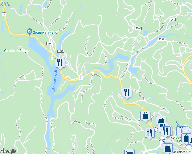 map of restaurants, bars, coffee shops, grocery stores, and more near 73 Mount Lori Drive in Highlands
