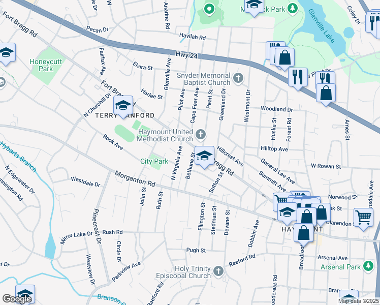 map of restaurants, bars, coffee shops, grocery stores, and more near 216 North Virginia Avenue in Fayetteville