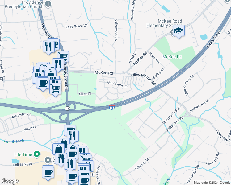 map of restaurants, bars, coffee shops, grocery stores, and more near in Charlotte