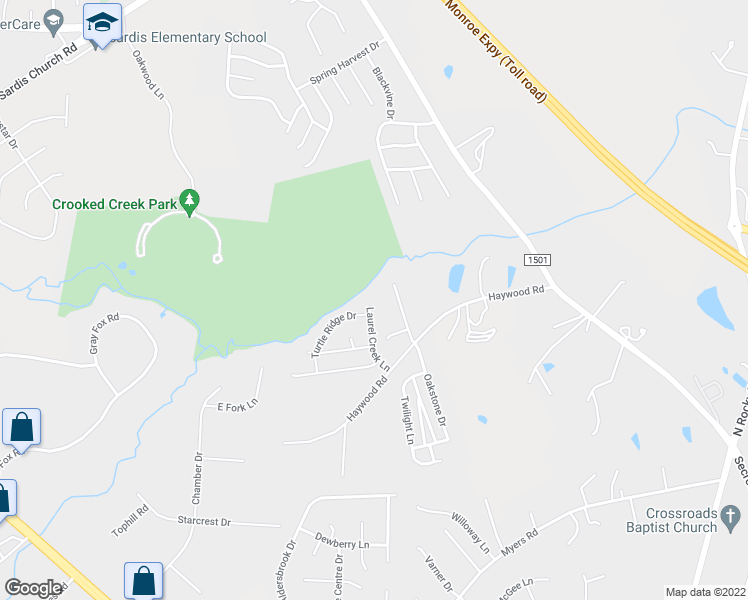 map of restaurants, bars, coffee shops, grocery stores, and more near 1017 Little Rock Court in Monroe