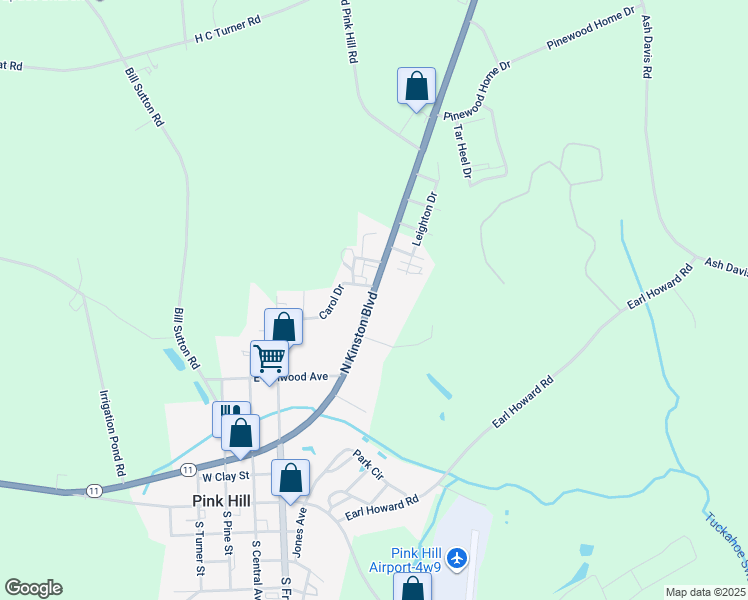 map of restaurants, bars, coffee shops, grocery stores, and more near 576 North Carolina 11 in Pink Hill