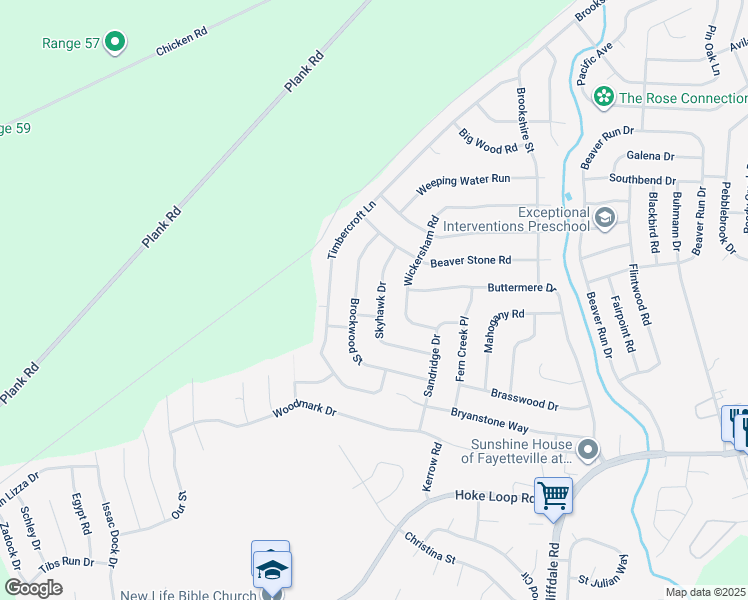 map of restaurants, bars, coffee shops, grocery stores, and more near 6935 Skyhawk Drive in Fayetteville