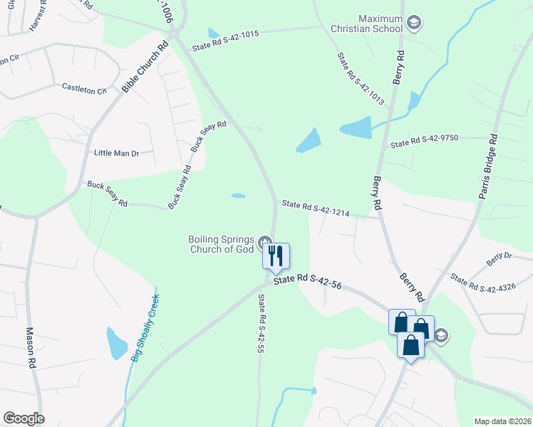 map of restaurants, bars, coffee shops, grocery stores, and more near 189 Peachtree Road in Boiling Springs