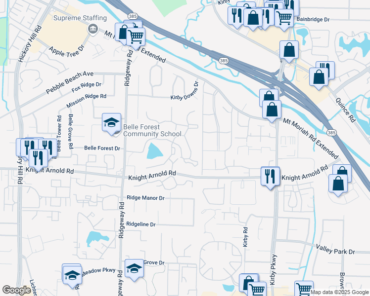 map of restaurants, bars, coffee shops, grocery stores, and more near 3165 Pecan Lake Drive in Memphis