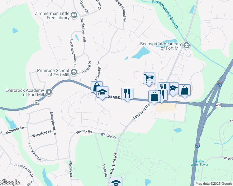 map of restaurants, bars, coffee shops, grocery stores, and more near 1056 Gold Hill Road in Fort Mill