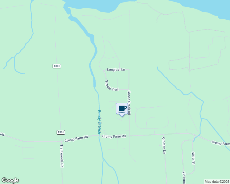 map of restaurants, bars, coffee shops, grocery stores, and more near 105 Tupelo Trail in New Bern