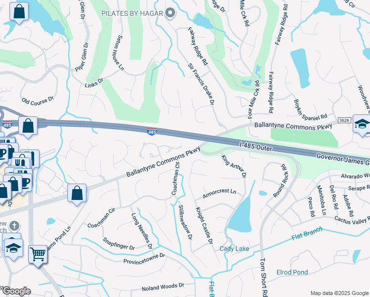 map of restaurants, bars, coffee shops, grocery stores, and more near 7003 Walton Heath Lane in Charlotte
