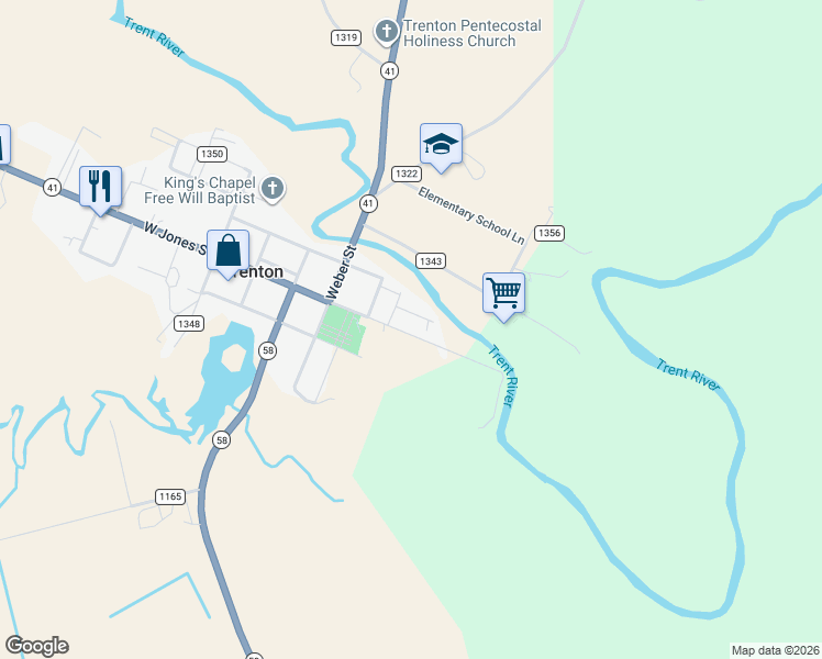 map of restaurants, bars, coffee shops, grocery stores, and more near 423 West Jones Street in Trenton