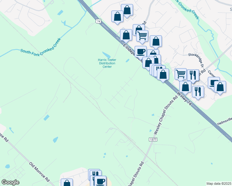 map of restaurants, bars, coffee shops, grocery stores, and more near 5901 Autumn Trace Lane in Indian Trail