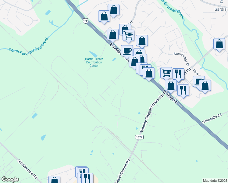 map of restaurants, bars, coffee shops, grocery stores, and more near 5809 Carolina Manor Court in Indian Trail