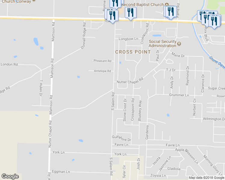 map of restaurants, bars, coffee shops, grocery stores, and more near 2901 Nutter Chapel Road in Conway