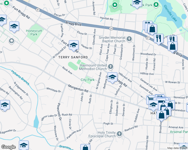map of restaurants, bars, coffee shops, grocery stores, and more near 102 Brett Court in Fayetteville