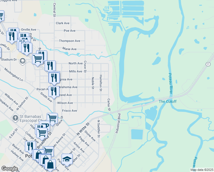 map of restaurants, bars, coffee shops, grocery stores, and more near 501 Carter Street in Poteau