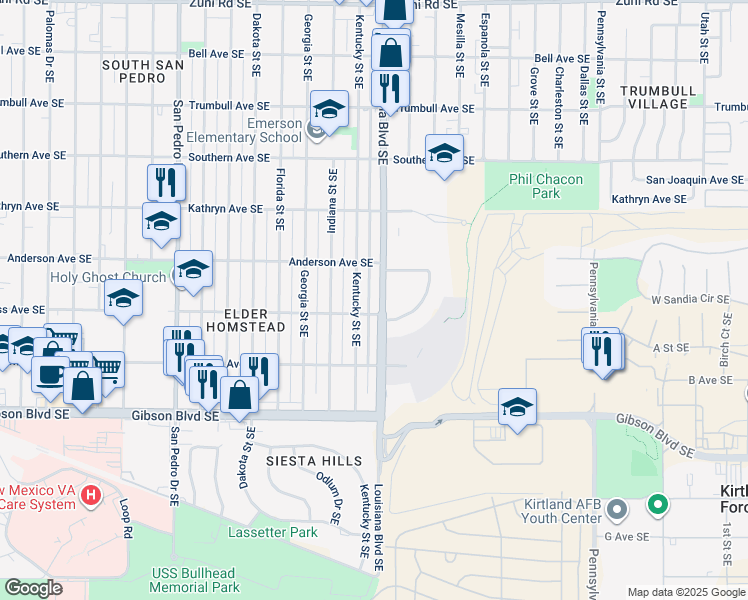 map of restaurants, bars, coffee shops, grocery stores, and more near 933 Louisiana Boulevard Southeast in Albuquerque