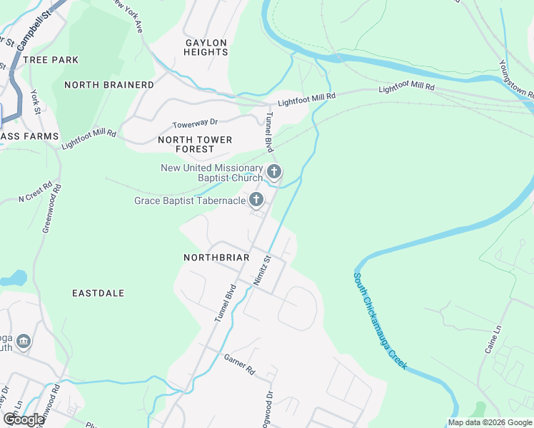 map of restaurants, bars, coffee shops, grocery stores, and more near 2588 Tunnel Boulevard in Chattanooga
