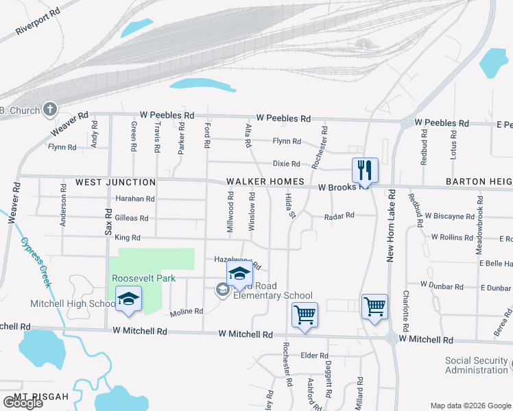 map of restaurants, bars, coffee shops, grocery stores, and more near 3157 Winslow Road in Memphis