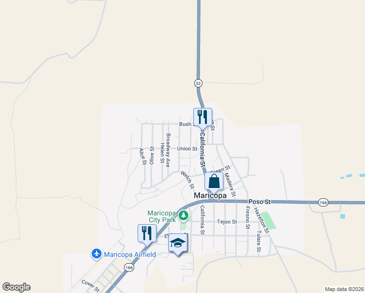 map of restaurants, bars, coffee shops, grocery stores, and more near 863 Union Street in Bakersfield