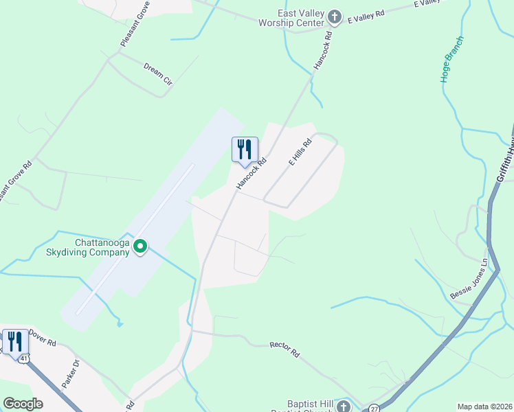 map of restaurants, bars, coffee shops, grocery stores, and more near 180 East Hills Road in Jasper