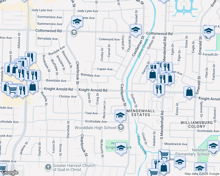 map of restaurants, bars, coffee shops, grocery stores, and more near 5100 Knight Arnold Road in Memphis