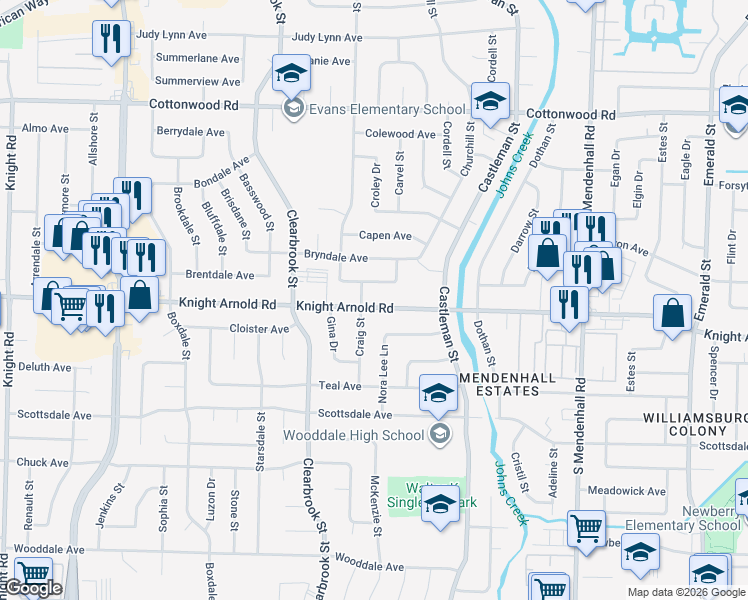 map of restaurants, bars, coffee shops, grocery stores, and more near 5054 Knight Arnold Road in Memphis