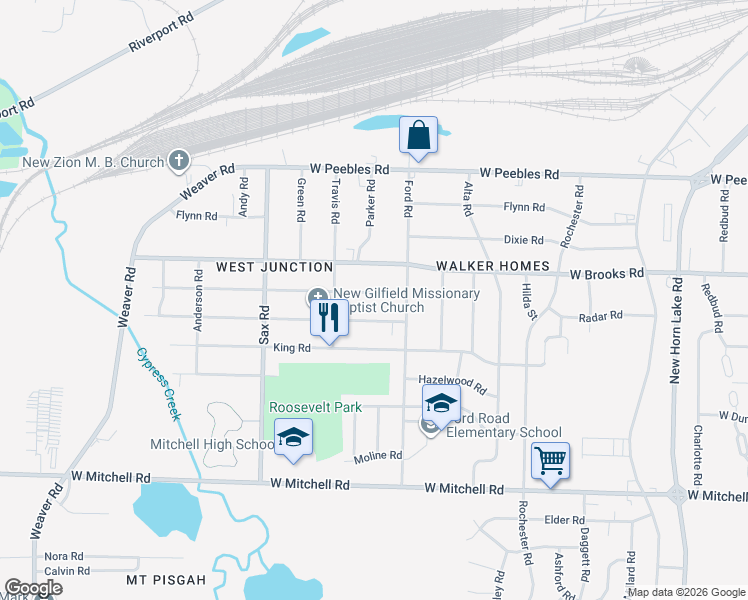 map of restaurants, bars, coffee shops, grocery stores, and more near 557 Harahan Road in Memphis