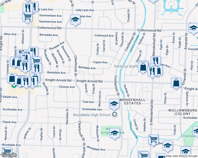map of restaurants, bars, coffee shops, grocery stores, and more near 5054 Knight Arnold Road in Memphis