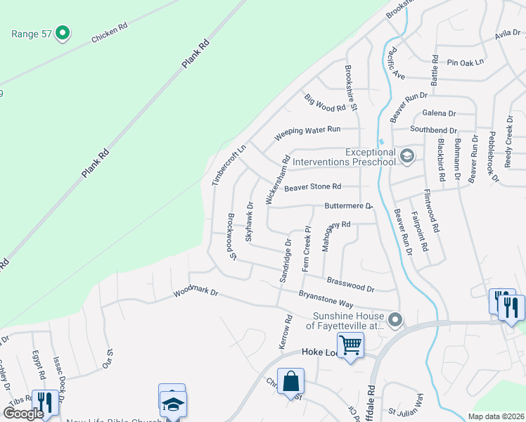 map of restaurants, bars, coffee shops, grocery stores, and more near 6927 Wickersham Road in Fayetteville