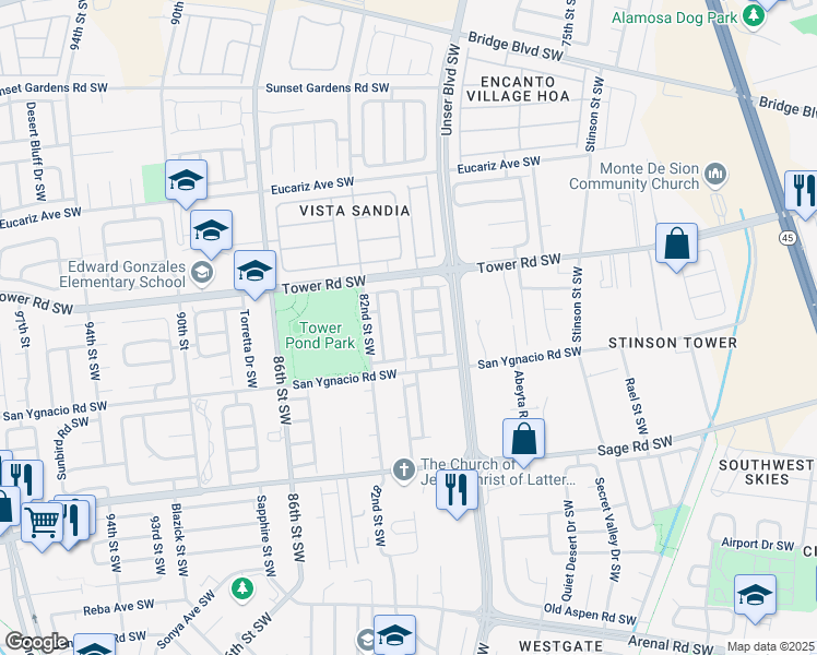 map of restaurants, bars, coffee shops, grocery stores, and more near 739 Noah Avenue Southwest in Albuquerque