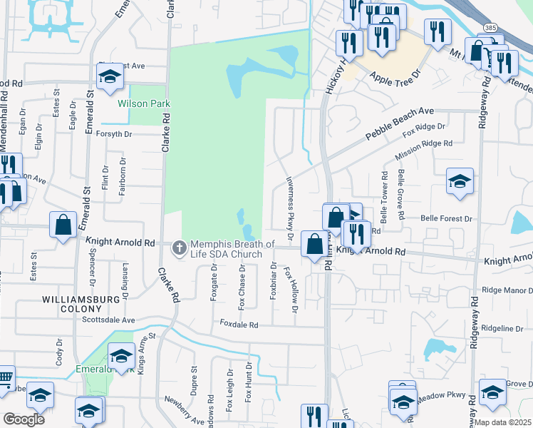 map of restaurants, bars, coffee shops, grocery stores, and more near 3161 Glen Echo Drive in Memphis